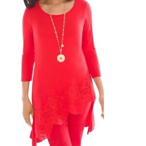 Chico's Bright Red Lace-Hem Tunic